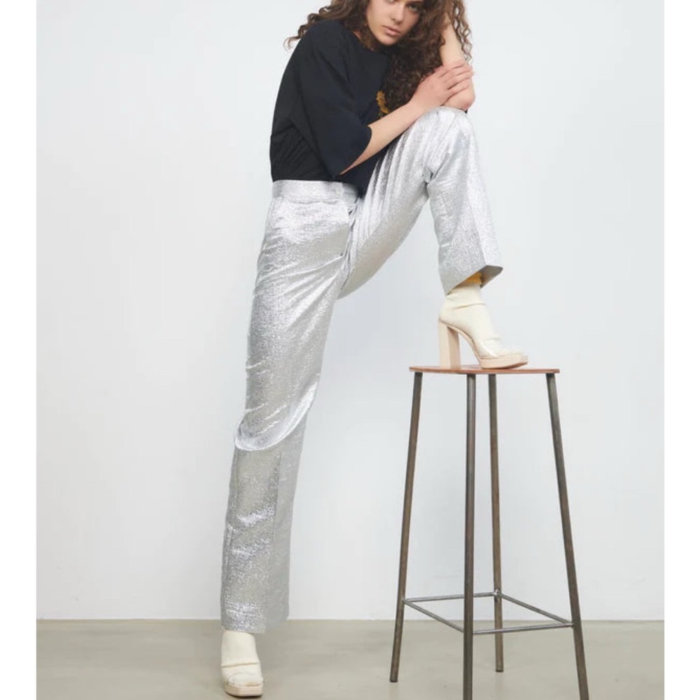Stella Nova Livi Trouser Pant in Silver Lurex Size 38 Medium NWT